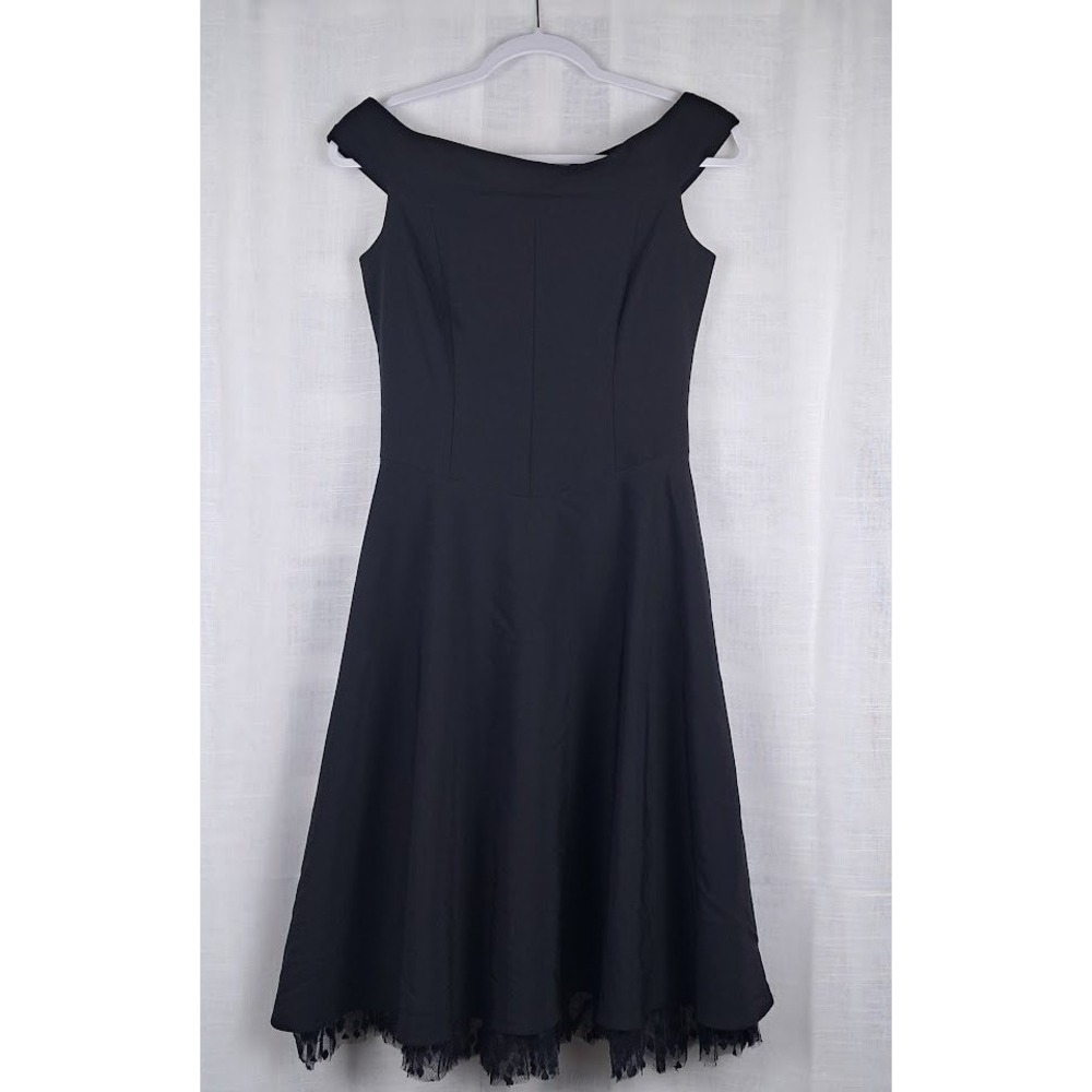 Up Front 5 Vintage Black Off Shoulder Fit & Flare Dress Tulle Lace Hem